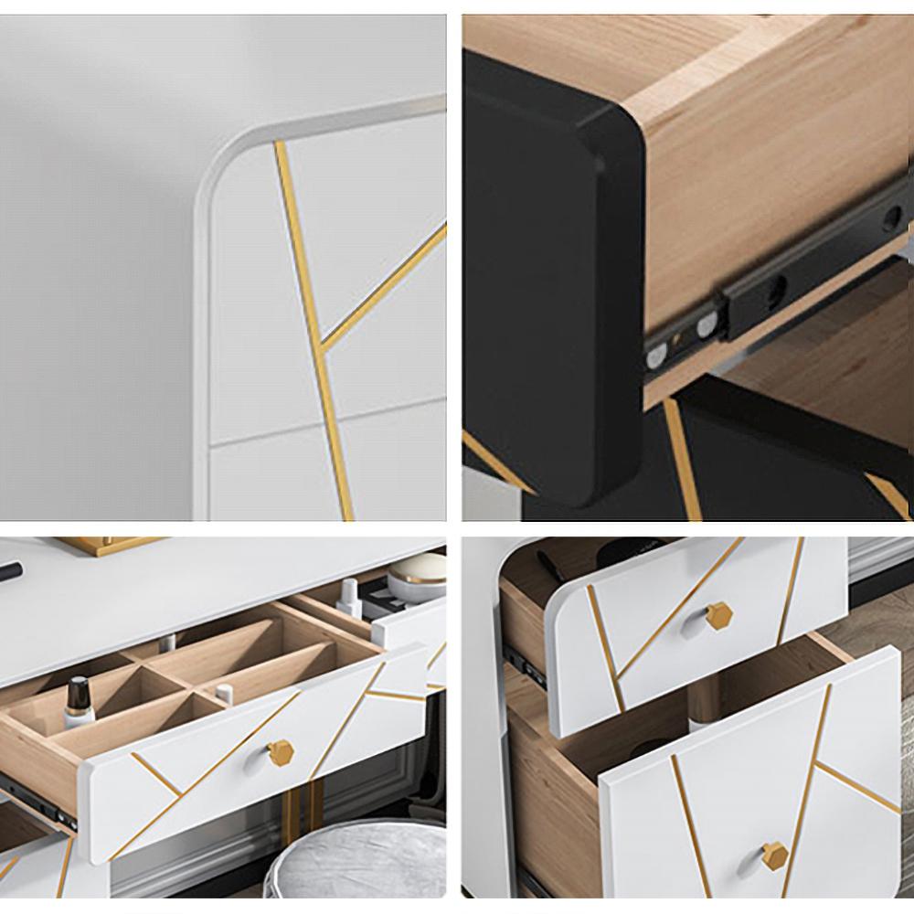 Modern White&Black Makeup Vanity Expandable Dressing Table with Cabinet