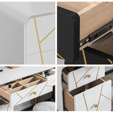 Modern White&Black Makeup Vanity Expandable Dressing Table with Cabinet