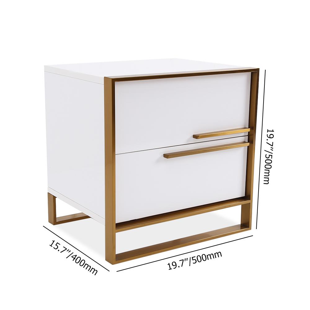 Modern 2 Drawers Black Lacquer Nightstand in Gold