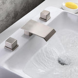 Moda Matte Black Waterfall Widespread Bathroom Sink Faucet Square Double Handle