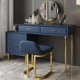 Modern Blue Makeup Vanity Set Retracted Dressing Table Cabinet&Stool&Mirror Included