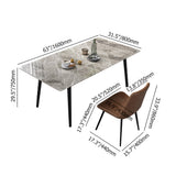 63" 5 Piece Rectangle Dining Table Set with Stone Top 4 Chairs in Gray & Black
