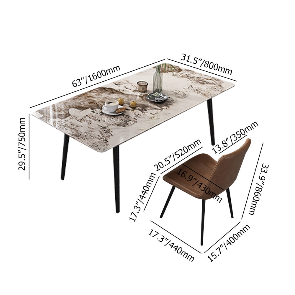63" 5 Piece Rectangle Dining Table Set with Stone Top 4 Chairs in Gray & Black