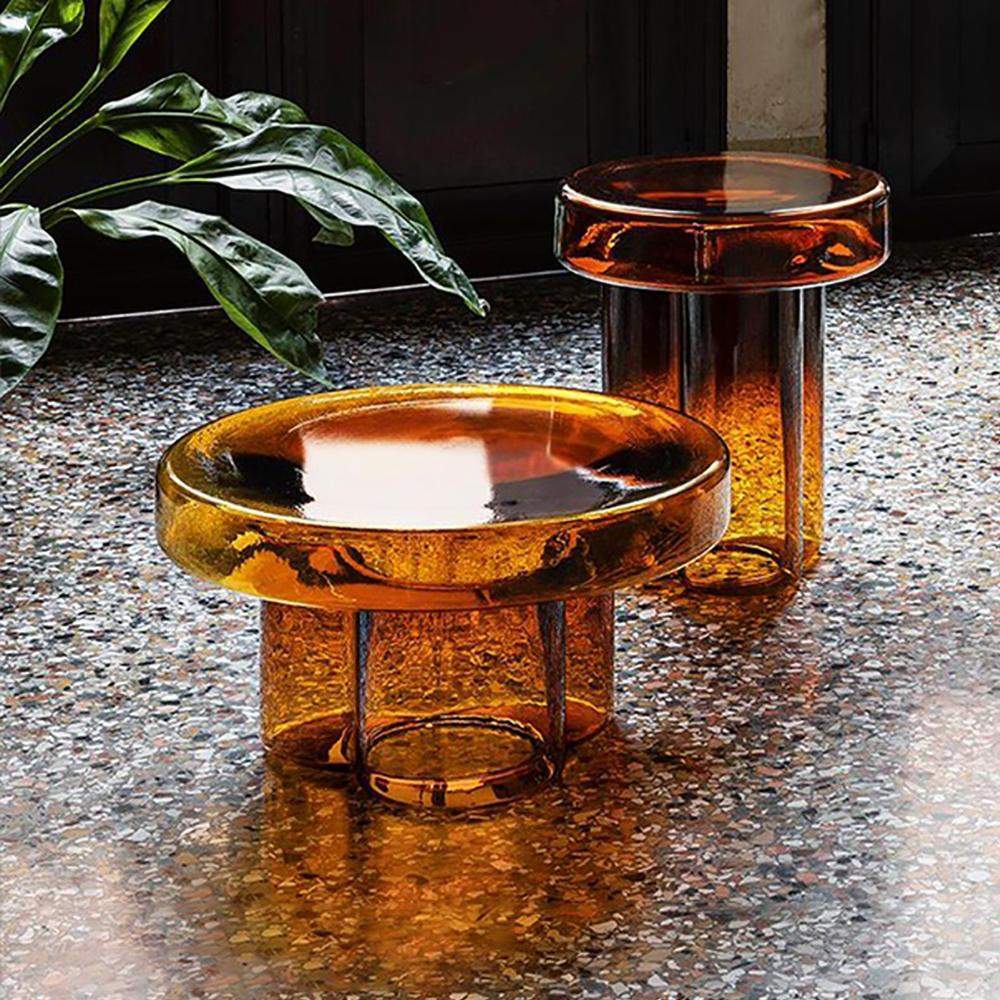 Modern Glass Coffee Table Set 2-Piece Cloud-Shaped in Orange-Coffee Tables,Furniture,Living Room Furniture