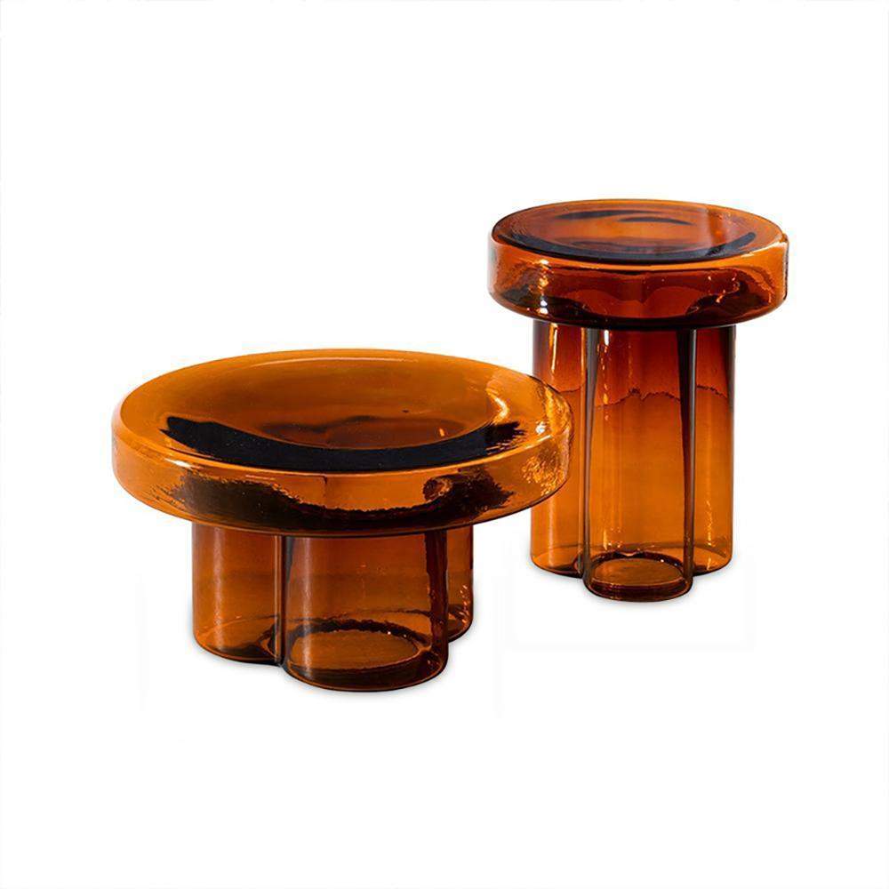 Modern Glass Coffee Table Set 2-Piece Cloud-Shaped in Orange-Coffee Tables,Furniture,Living Room Furniture
