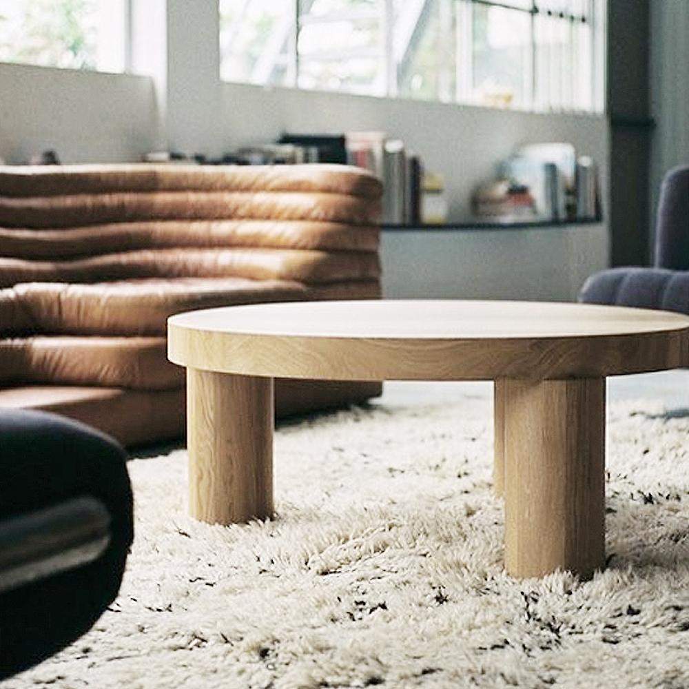 23.6" Round Natural Pine Wood Coffee Table Center Table for Living Room-Richsoul-Coffee Tables,Furniture,Living Room Furniture