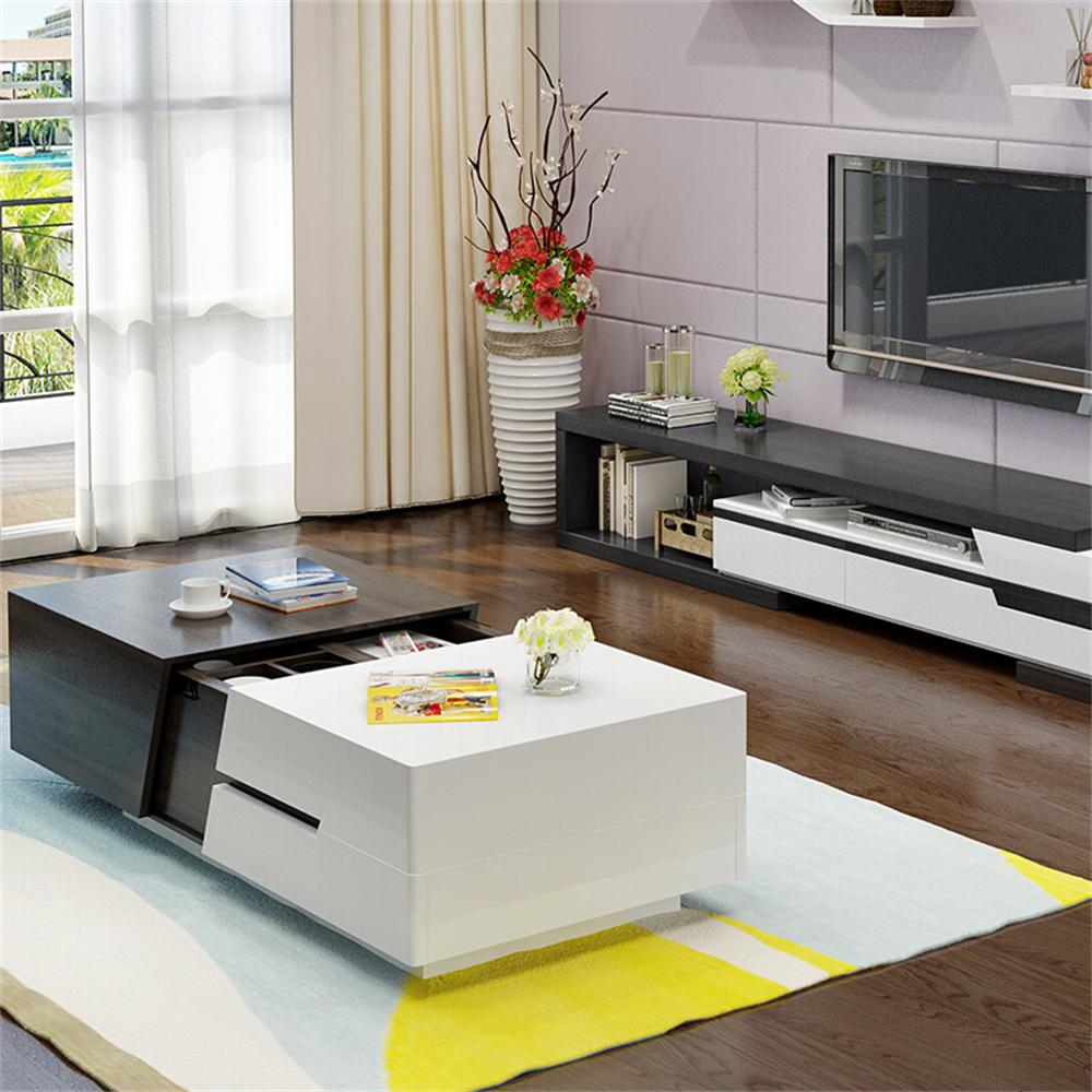 Pinkle 82'' Modern Wood Extendable Sliding Top Coffee Table with Storage in White Walnut