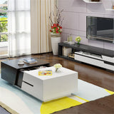 Pinkle 82'' Modern Wood Extendable Sliding Top Coffee Table with Storage in White Walnut