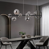 Modern 7-Light Black Kitchen Island Light with Glass Globe Shade Ceiling Pendant Lights