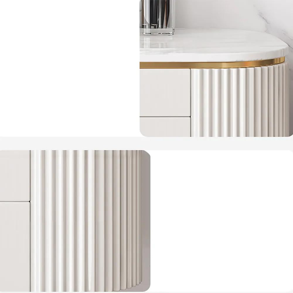 Modern 5-Drawer White Makeup Vanity Table Mirror & Side Cabinet Included