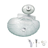 Vessel Transparent Shell Shaped Crystal Glass Bowl Bathroom Wash Sink with Faucet