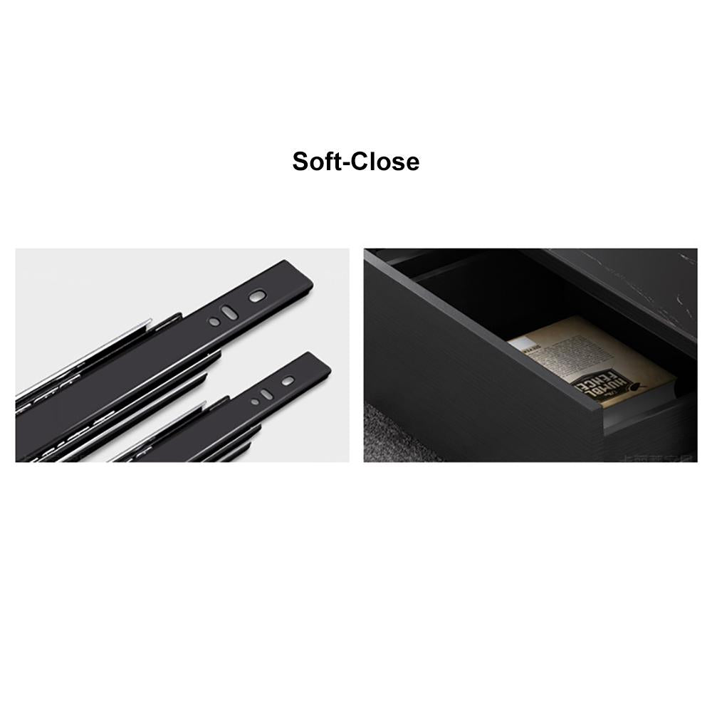 Modern Black Nesting Sintered Stone & Glass Coffee Table with 4 Storage Drawers Set of 2