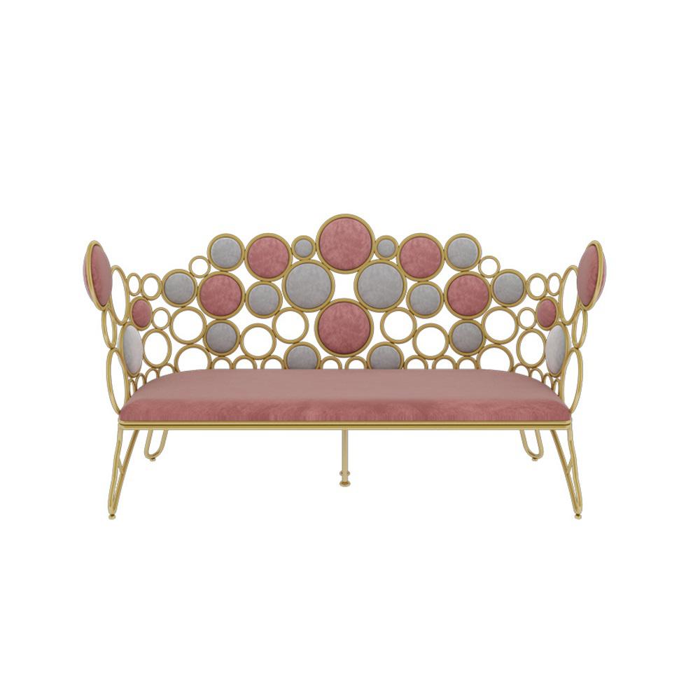 Pink Loveseat Velvet Upholstered Sofa Metal Sofa in Gold Legs 57.1"
