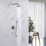 Brushed Gold 10" Round Rainfall Shower Head Wall Mounted Rain Shower System with Handheld Shower Solid Brass