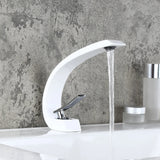 Modern Single Hole 1-Handle C-Shaped Curved Spout Bathroom Sink Faucet with Pop Up Drain in Brushed Nickel