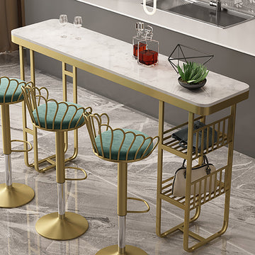 55.1" Modern Straight Bar Table with Shelves in White & Gold