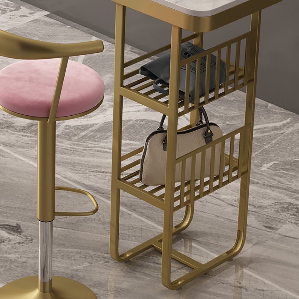 55.1" Modern Straight Bar Table with Shelves in White & Gold