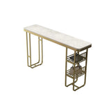 55.1" Modern Straight Bar Table with Shelves in White & Gold
