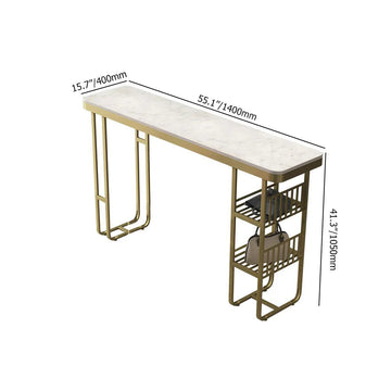 55.1" Modern Straight Bar Table with Shelves in White & Gold