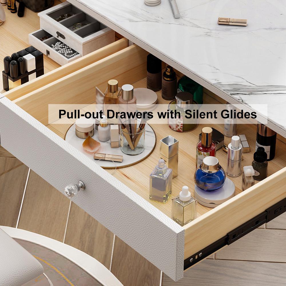 Minimalist Acrylic Floating Makeup Vanity Set with LED Lighted Standing Mirror & Stool