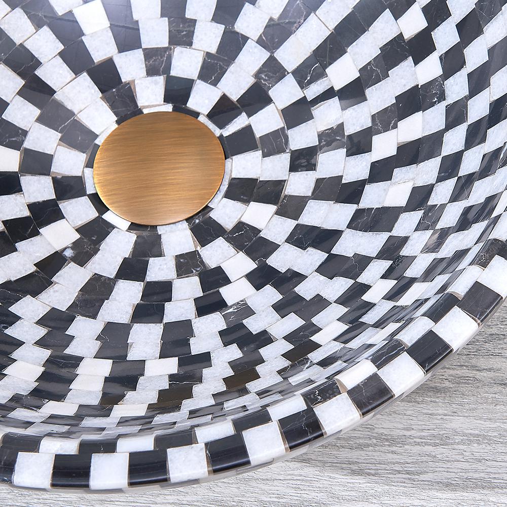 Vessel Circular Natural Stone Bathroom Wash Sink Bowl Shape Mosaic Design