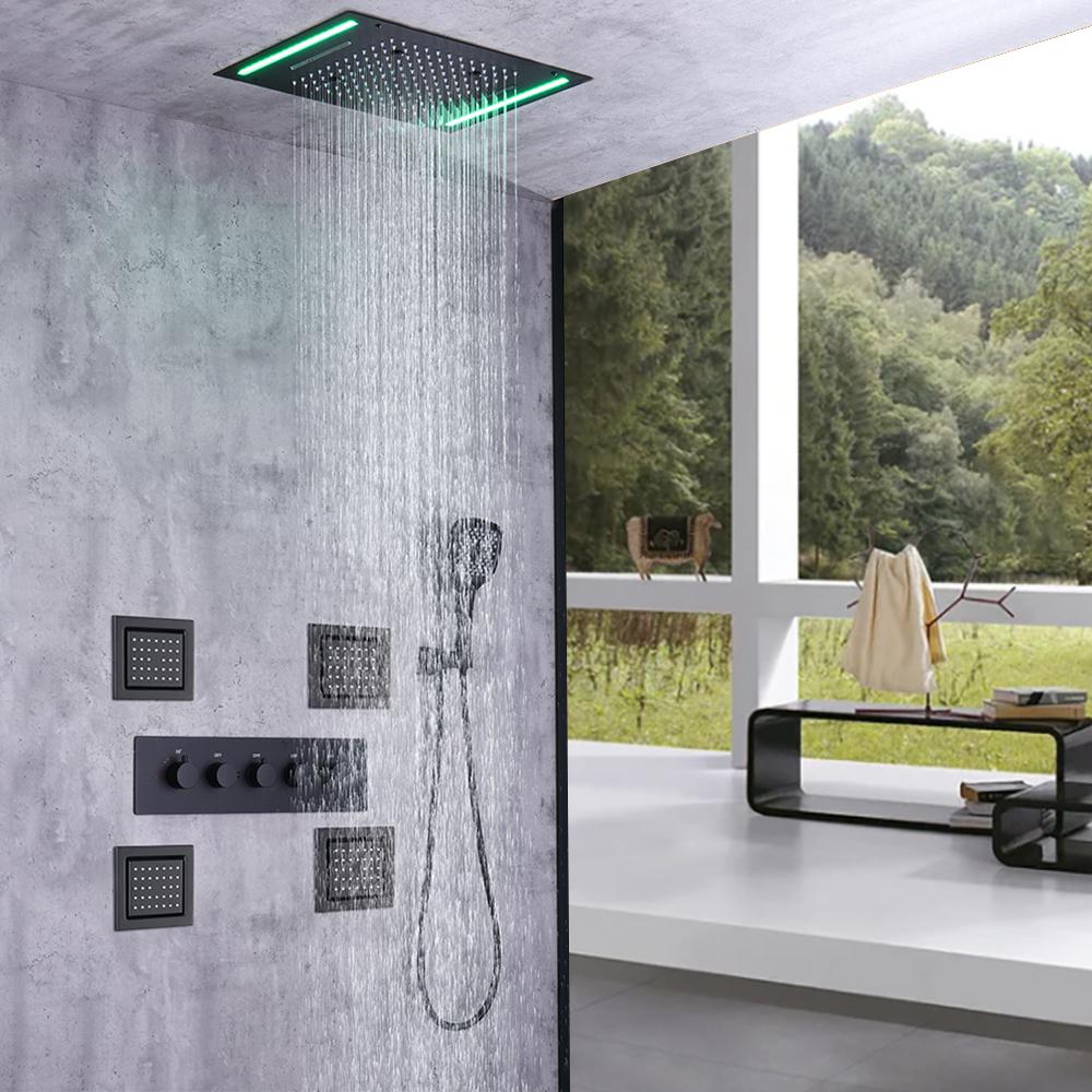 20'' Wall-Mounted LED Thermostatic Shower System with Waterfall Rain & 4 Body Jets