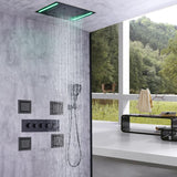 20'' Wall-Mounted LED Thermostatic Shower System with Waterfall Rain & 4 Body Jets