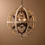 5-Light Retro Globe Weathered Wood Chandelier with Crystal Accents