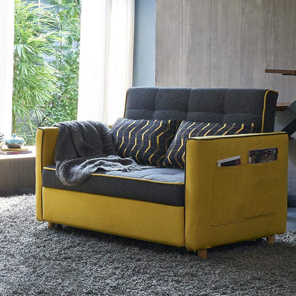 55.1" Modern 2 Seat Convertible Sofa Bed Full Sleeper Cotton & Linen Upholstery
