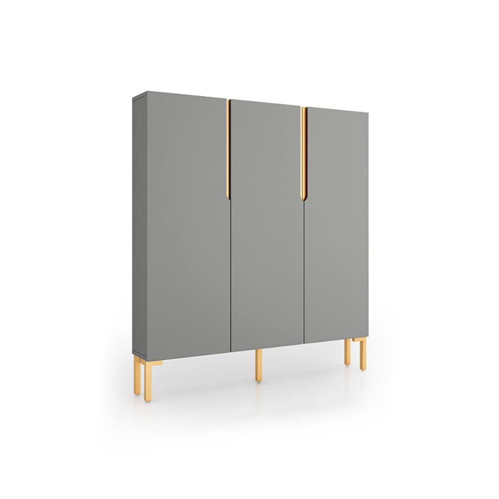 Nordic Gray Shoe Cabinet 3-Door Slim Shoe Organizer Adjustable Shelves in Small