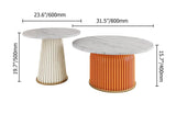 2 Pieces Modern Round Coffee Table Set in White & Red & Gray