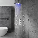 Modern Ceiling Mounted LED 12" Rain Shower System with Handheld Shower & 6 Body Sprays