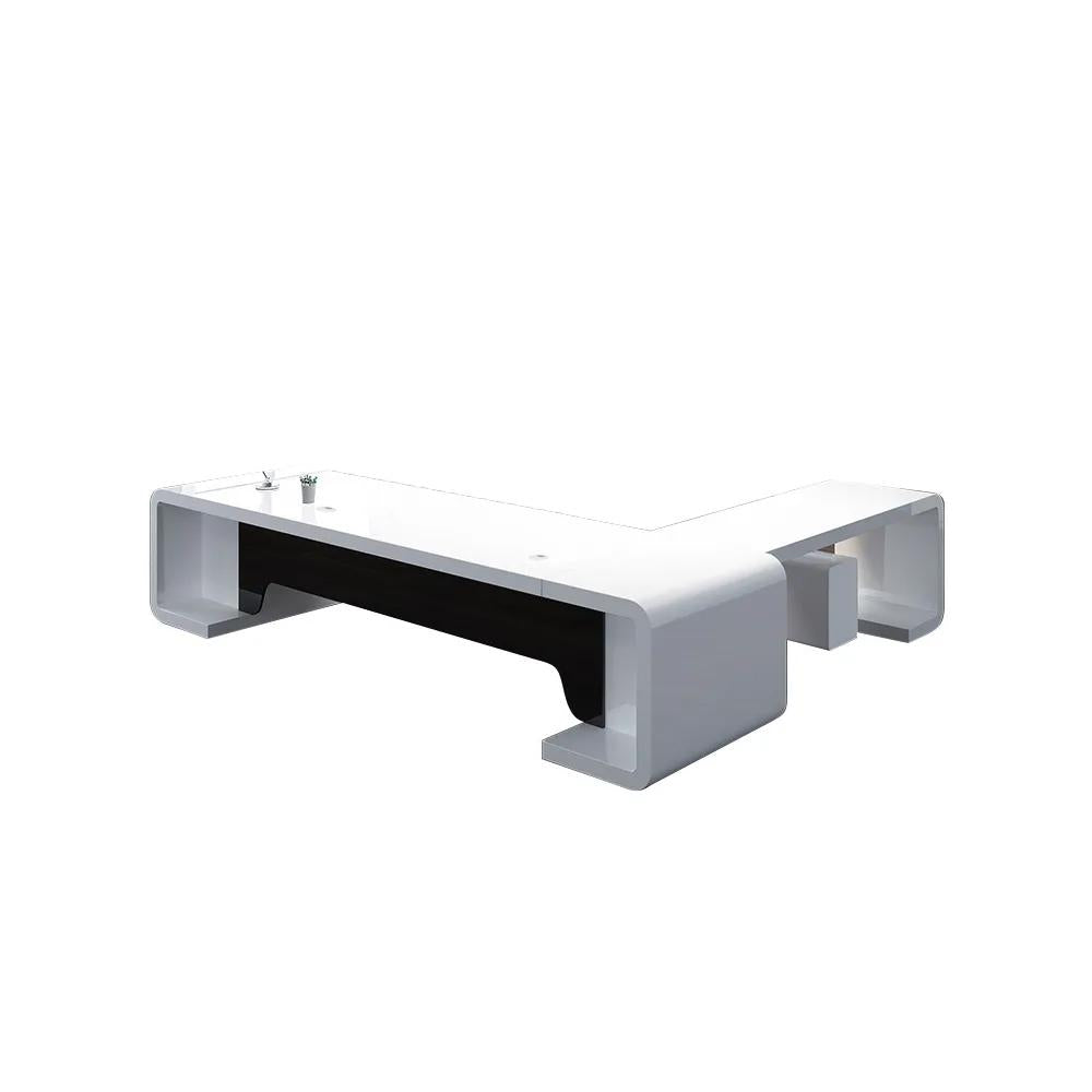 94.5" L-Shaped Modern Executive Desk of Right Hand with Drawers in White & Black