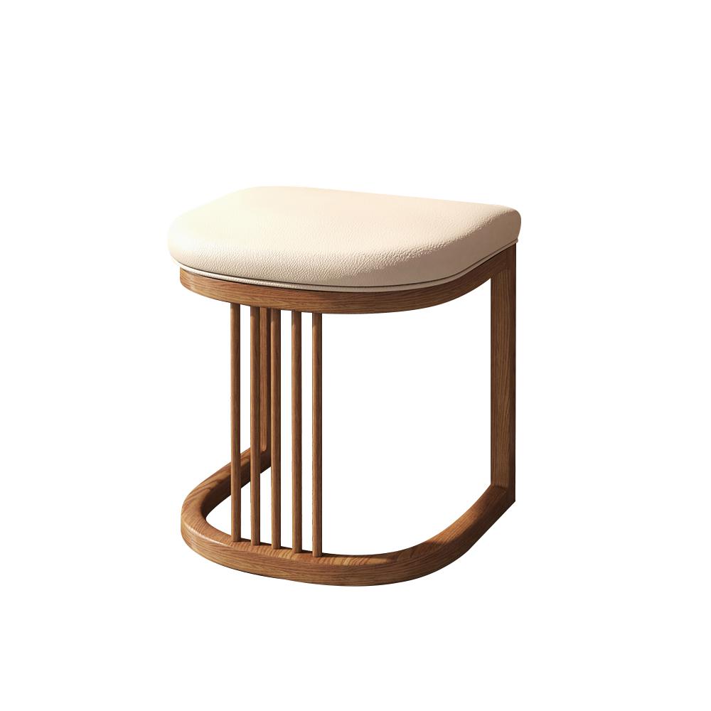 Walnut Makeup Vanity and Cushioned Stool Set Wall Mounted Vanity Table & Movable Mirror