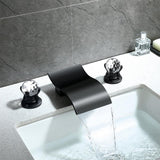 Deck Mount Widespread Waterfall 2 Crystal Handle Bathroom Sink Faucet in Brushed Gold