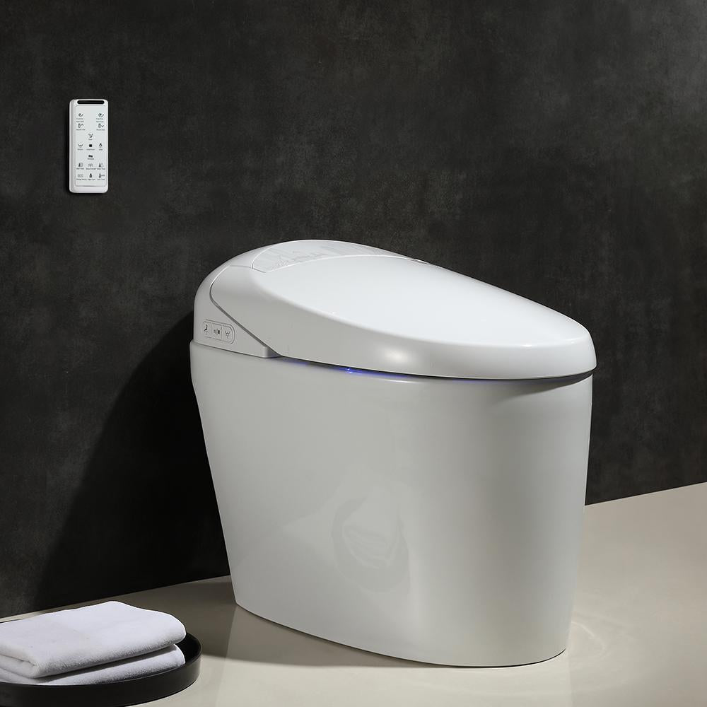 Smart One-Piece Floor Mounted Toilet and Bidet Foot Induction and Automatic Flushing with Seat in White