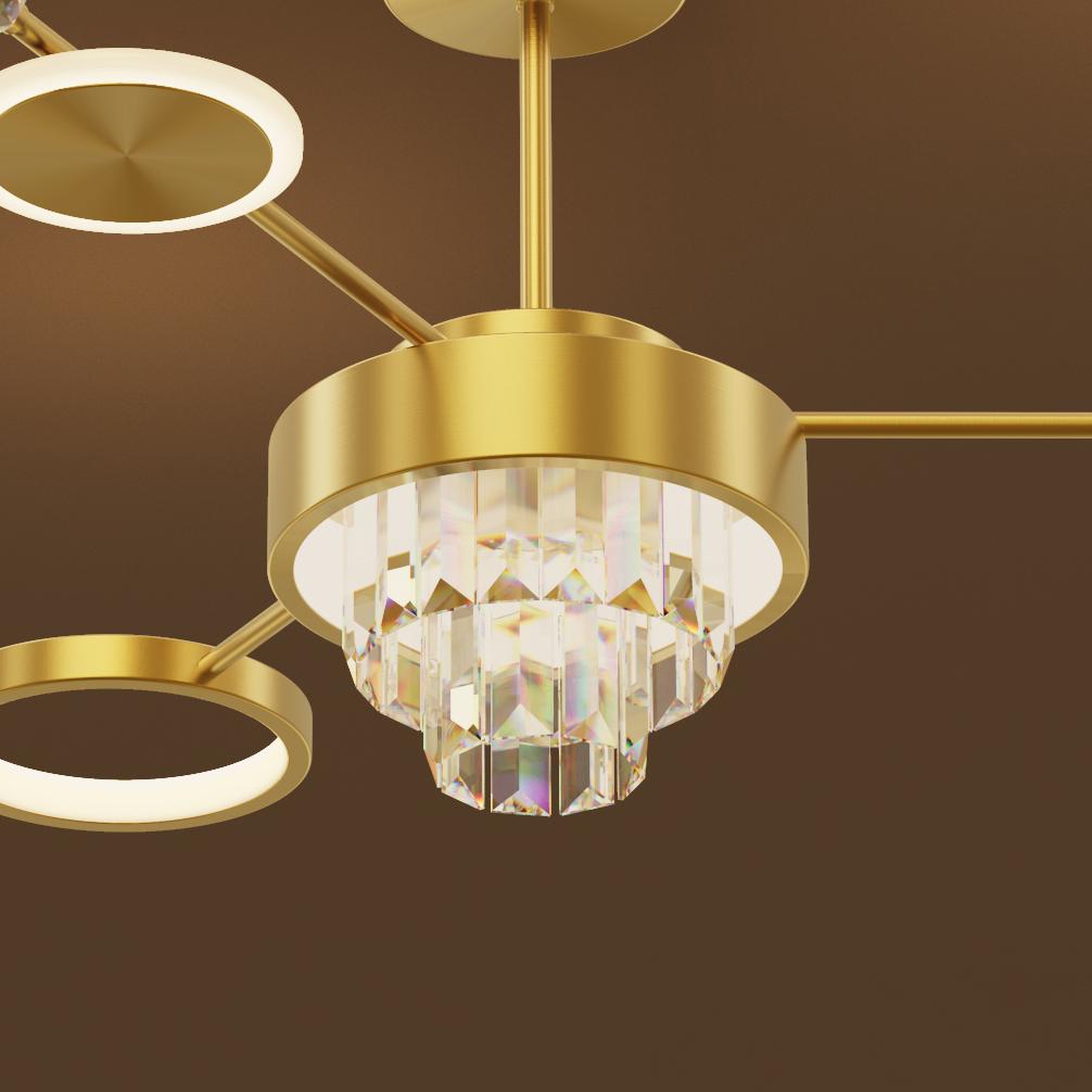Gold LED Chandelier 9-Light Sputnik Ceiling Light with Crystal Accents