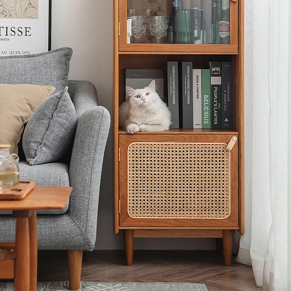 Nordic Natural Cabinet with 2-Door 1 Adjustable Shelf Rattan Woven 51" in Height