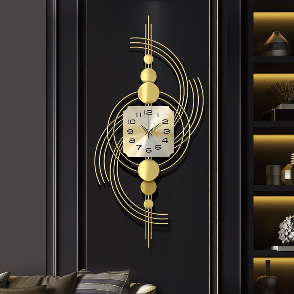 3D Modern Metal Oversized Wall Clock with Golden Geometric Frame