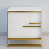 Modern 2 Drawers Black Lacquer Nightstand in Gold
