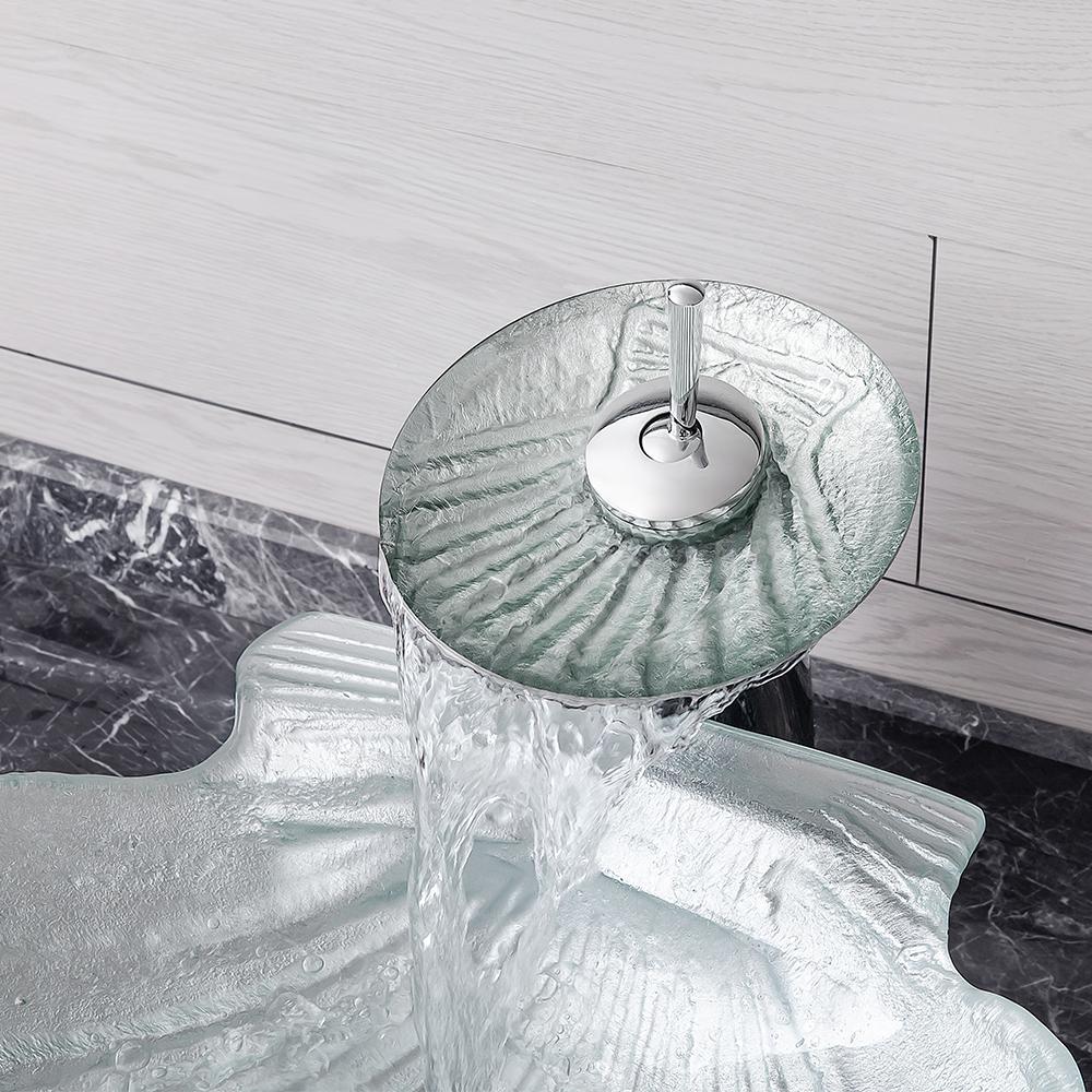 Vessel Transparent Shell Shaped Crystal Glass Bowl Bathroom Wash Sink with Faucet