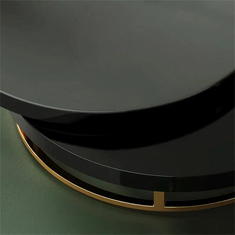 White Round Modern Wood Swivel Coffee Table with Storage Drawer in Gold