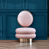 Pink Velvet Vanity Stool With Back Round Tufted Accent Chair Rose Gold