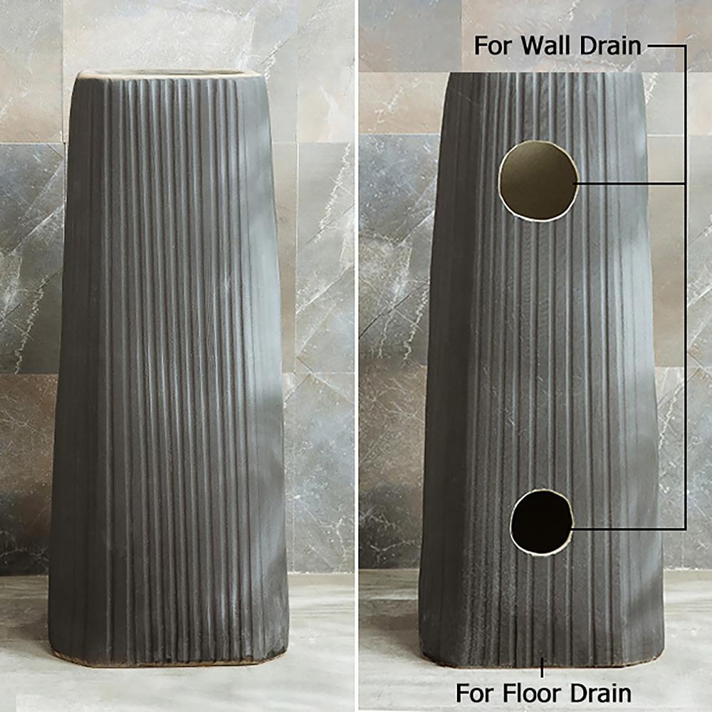 Gray Square Pedestal Sink Gaolin Round Vessel Sink without Drain & Faucet