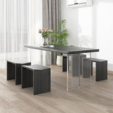 Modern 63" Acrylic Dining Table Rectangle Black Wood Tabletop Floating Trestle Leg