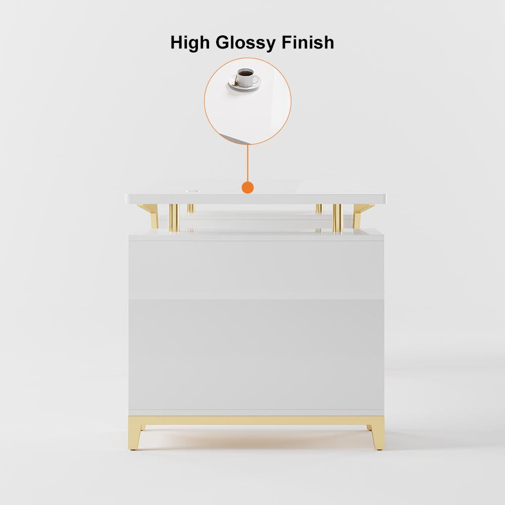 55" Ultra Modern White and Gold Computer Writing Desk with Storage & Drawer
