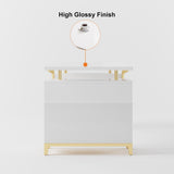 55" Ultra Modern White and Gold Computer Writing Desk with Storage & Drawer