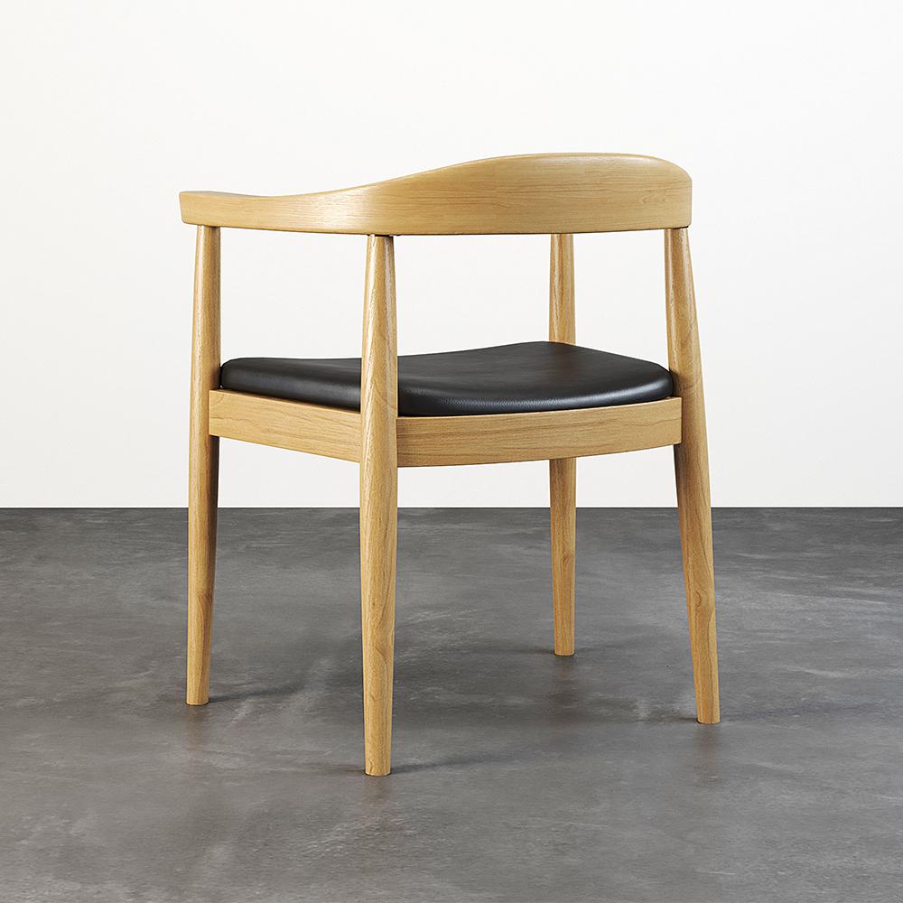 Modern Curved Back Dining Chair Upholstered Leather Walnut Wooden Armchair