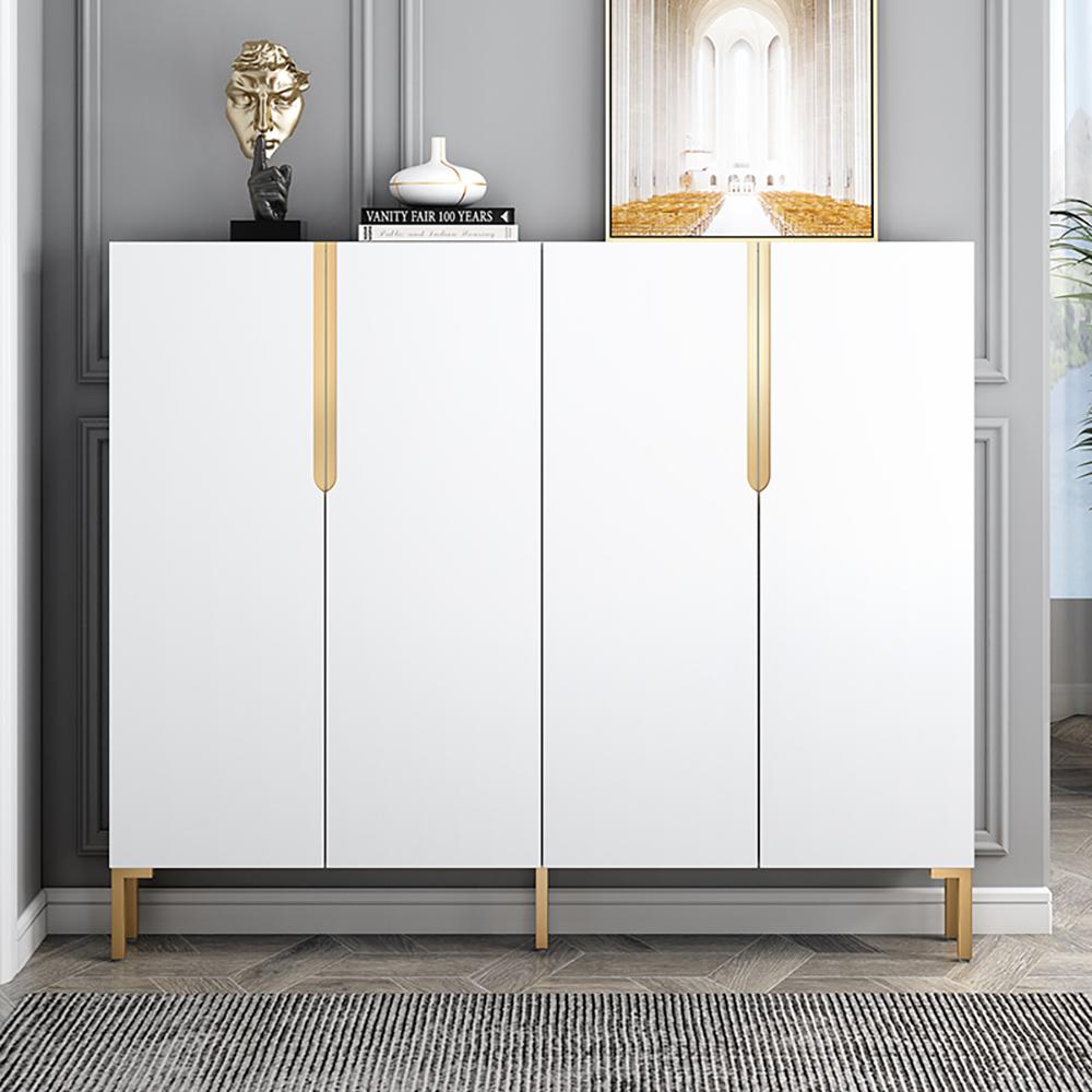 Nordic Gray Shoe Cabinet 3-Door Slim Shoe Organizer Adjustable Shelves in Small