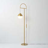 Modern Arc Gold Floor Lamp with White Glass Globe Shade 1-Light